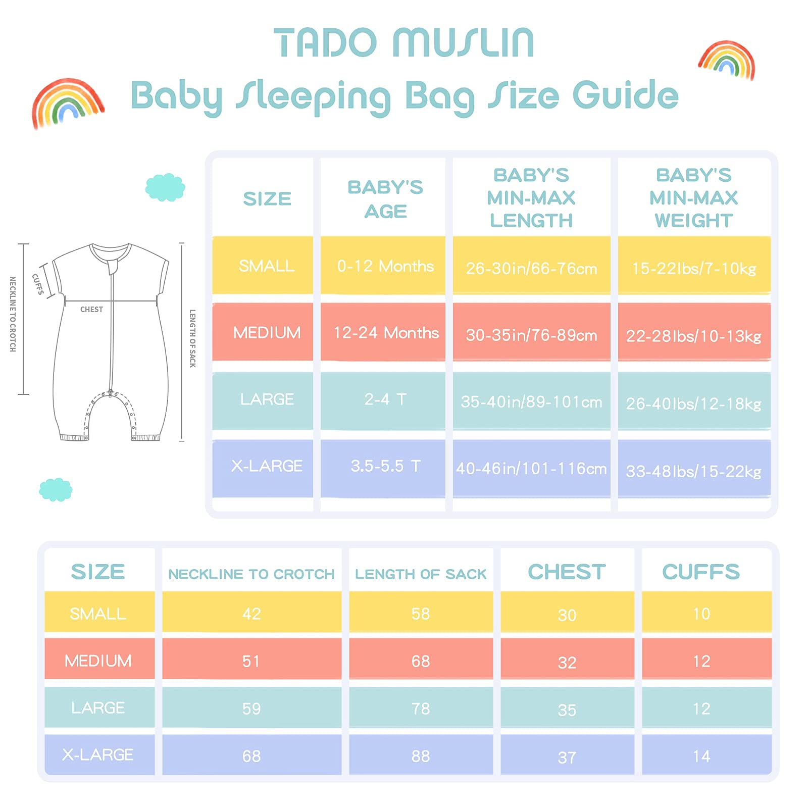 TADO MUSLIN 100% Organic Cotton Toddler Sleep Sack 2-4T Wearable Blanket with Legs, Baby Sleeping Bag for Big Kids