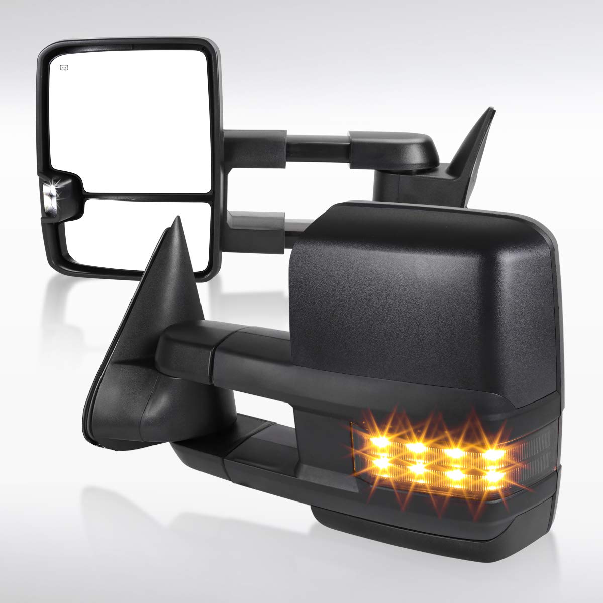 Autozensation Compatible with GMC C/K 1988-1998, 92-99 Yukon Suburban, Led Smoke Signal Power + Heated Towing Side Mirrors