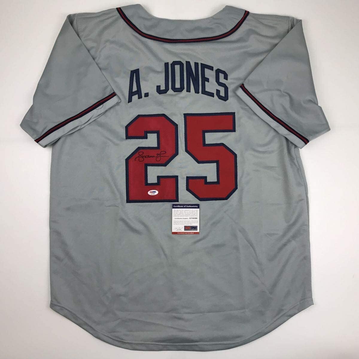 Autographed/Signed Andruw Jones Atlanta Grey Baseball Jersey PSA/DNA COA