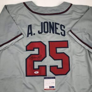 Autographed/Signed Andruw Jones Atlanta Grey Baseball Jersey PSA/DNA COA