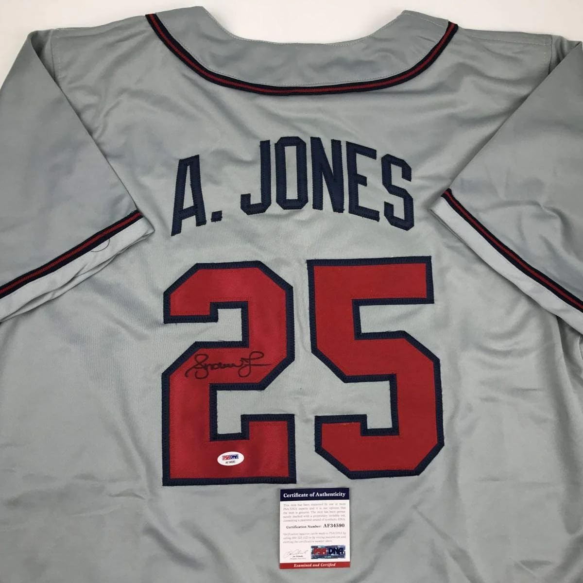 Autographed/Signed Andruw Jones Atlanta Grey Baseball Jersey PSA/DNA COA