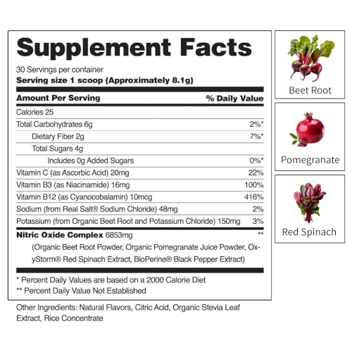 Snap Supplements USDA Organic Beet Root Powder, 3-in-1 Nitric Oxide Supplement, Support Healthy Blood Circulation, 250g (Mixed Berry)