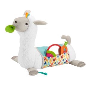 fisher-price baby toy grow-with-me tummy time llama plush with rattle, mirror & teether for sensory play