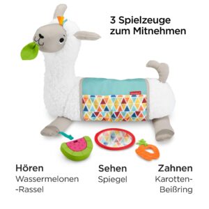 Fisher-Price Baby Toy Grow-with-Me Tummy Time Llama Plush with Rattle, Mirror & Teether for Sensory Play