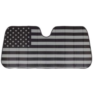 bdk usa american flag black curved windshield sunshade accordion folding style auto shade for car truck suv van blocks uv ray sun visor protector easy setup keeps your vehicle cool - 58 x 27 inches