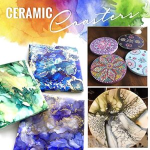 12 Pack Ceramic Tiles for Crafts Coasters, Ceramic White Tiles Unglazed 4x4 with Cork Backing Pads, Use with Alcohol Ink or Acrylic Pouring, DIY Make Your Own Coasters, Mosaics, Painting Projects