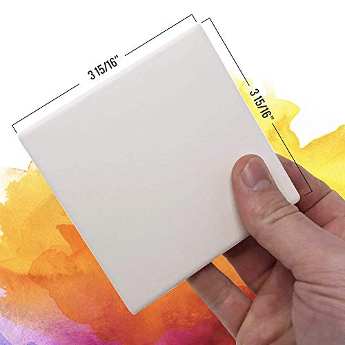 12 Pack Ceramic Tiles for Crafts Coasters, Ceramic White Tiles Unglazed 4x4 with Cork Backing Pads, Use with Alcohol Ink or Acrylic Pouring, DIY Make Your Own Coasters, Mosaics, Painting Projects