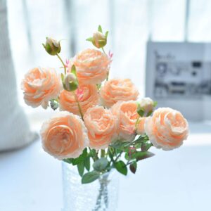 famibay faux english cabbage rose 4 branch 12 stems bundle mixed blooms & buds spays in peach pink, artificial silk flowers & fake greenery, indoor outdoor wedding home decor
