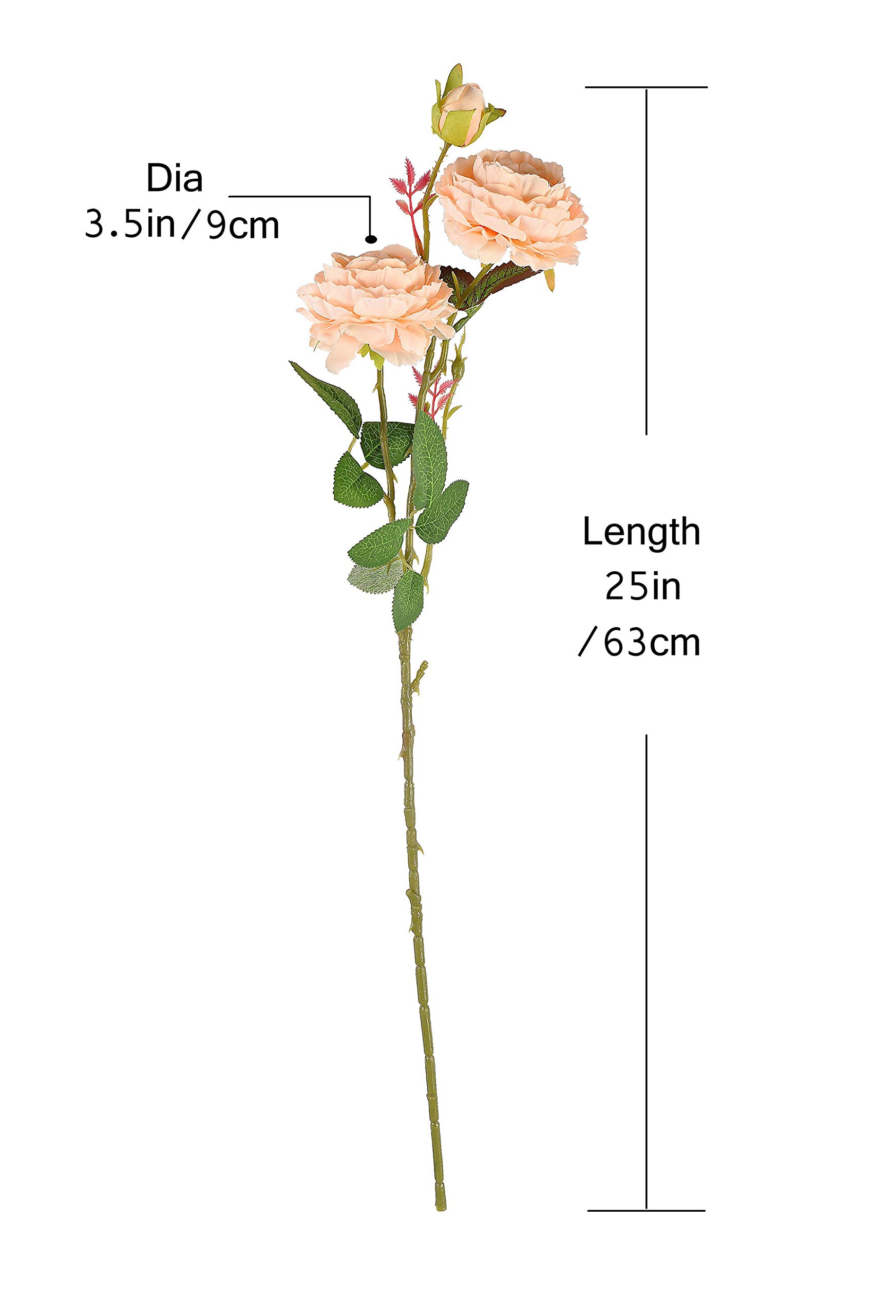 famibay Faux English Cabbage Rose 4 Branch 12 Stems Bundle Mixed Blooms & Buds Spays in Peach Pink, Artificial Silk Flowers & Fake Greenery, Indoor Outdoor Wedding Home Decor