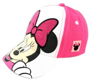 disney girls cap, minnie mouse adjustable toddler hat, ages 2-4 or hats for kids 4-7 baseball cap, pink/white, 2-4t us