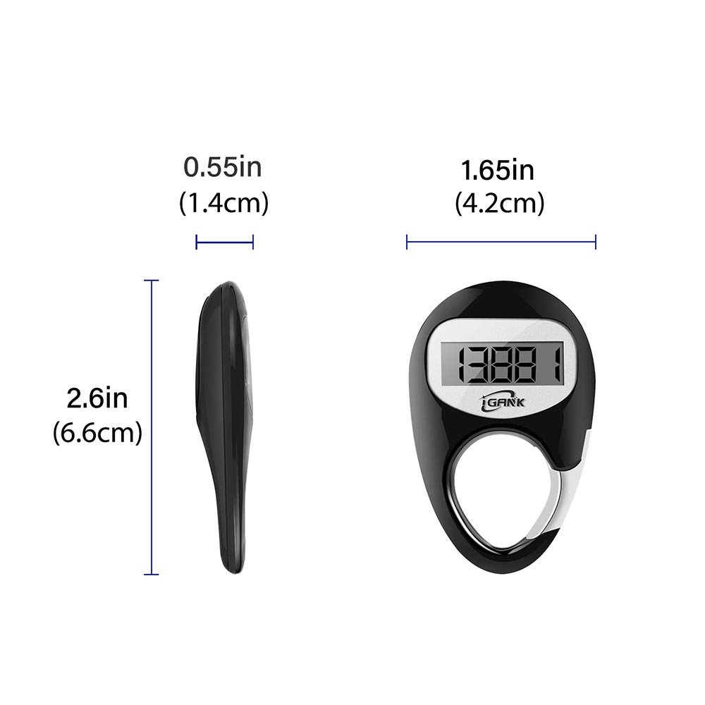 iGANK Simple Walking Pedometer 3D Step Counter for Men Women Kids (Black)