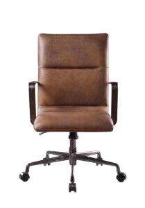 acme indra leather upholstered swivel office chair in vintage chocolate