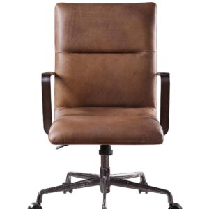 Acme Indra Leather Upholstered Swivel Office Chair in Vintage Chocolate