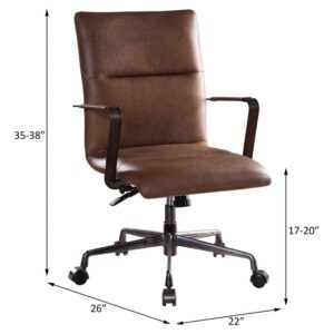 Acme Indra Leather Upholstered Swivel Office Chair in Vintage Chocolate