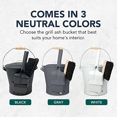 Smedley & York 2.15 Gallon Black Ash Bucket and Fireplace Tool Set with Lid, Shovel & Broom