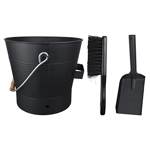 Smedley & York 2.15 Gallon Black Ash Bucket and Fireplace Tool Set with Lid, Shovel & Broom