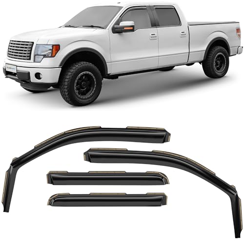 CLIM ART in-Channel Incredibly Durable Rain Guards for Ford F150 2009-2014 SuperCrew, Original Window Deflectors, Vent Deflector, Vent Window Visors, Dark Smoke Truck Accessories, 4 pcs. - 609010