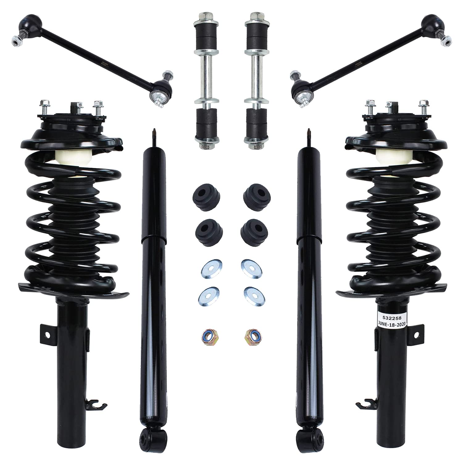 Detroit Axle - 8pc Struts Shocks Kit for 2006-2007 Ford Focus [NOT Fit Wagon] Complete 2 Struts with Coil Spring 2 Shock Absorbers 4 Front Rear Sway Bar Links Replacement Ready Struts Assembly