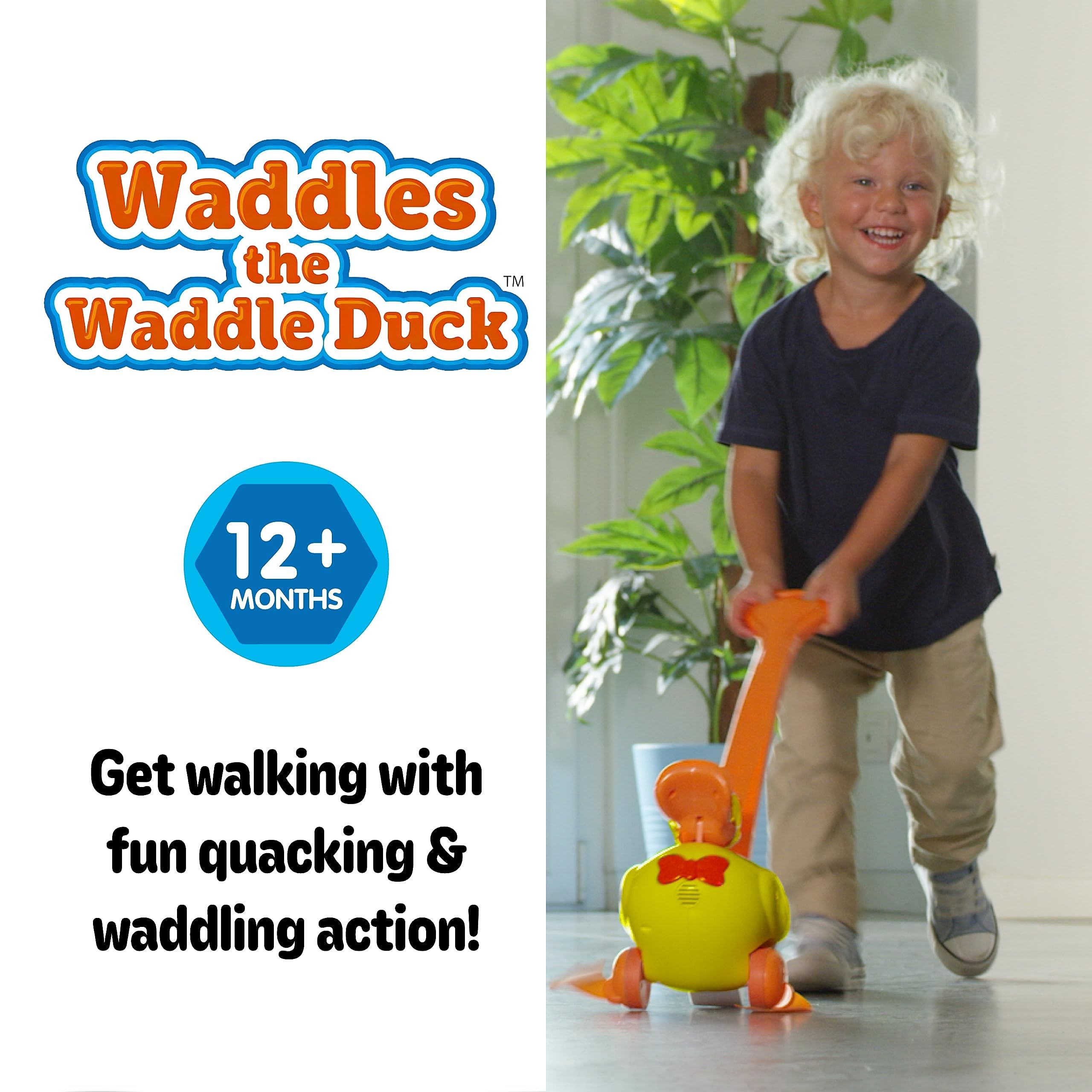 Waddles the Waddle Duck - Baby to Toddler Push Toy with Quacking Sounds and Waddling Action, Walking Toy for 1-3 Year Olds, Great for 1 Year Old Learning to Walk - Yellow