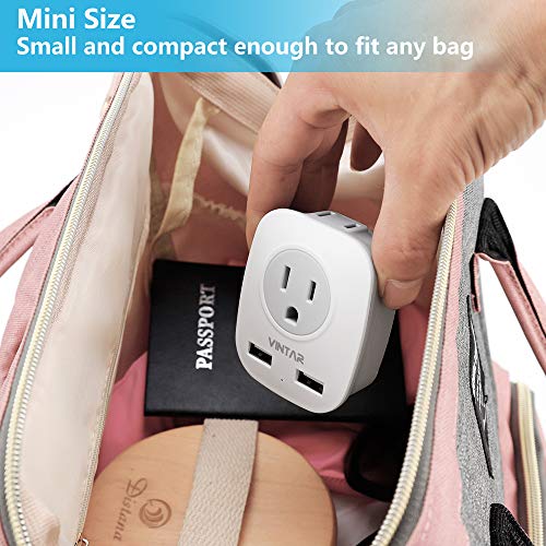 [2-Pack] European Travel Plug adapter, VINTAR International Power Plug Adapter with 2 USB Ports,2 American Outlets- 4 in 1 Outlet Adapter,Travel Essentials to Italy,Greece,France, Spain (Type C)