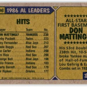 Baseball MLB 1987 Topps #606a Don Mattingly ERR AS NM-MT Yankees