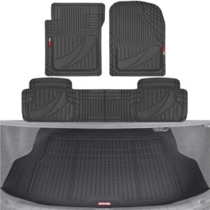 motor trend flextough advanced black rubber floor mats with cargo liner full set - front & rear combo trim to fit for cars van suv, all weather