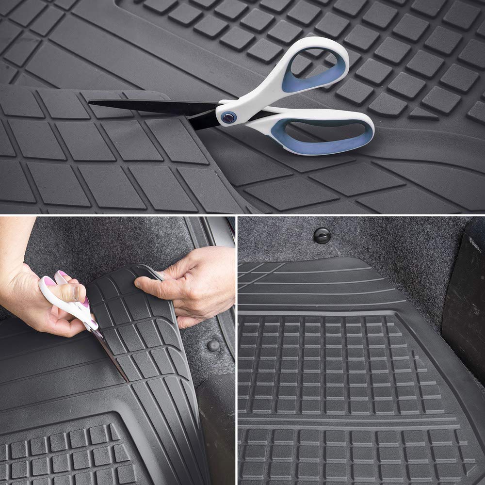 Motor Trend FlexTough Advanced Black Rubber Floor Mats with Cargo Liner Full Set - Front & Rear Combo Trim to Fit for Cars Van SUV, All Weather