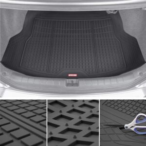 Motor Trend FlexTough Advanced Black Rubber Floor Mats with Cargo Liner Full Set - Front & Rear Combo Trim to Fit for Cars Van SUV, All Weather