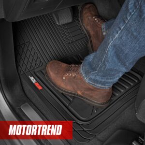 Motor Trend FlexTough Advanced Black Rubber Floor Mats with Cargo Liner Full Set - Front & Rear Combo Trim to Fit for Cars Van SUV, All Weather