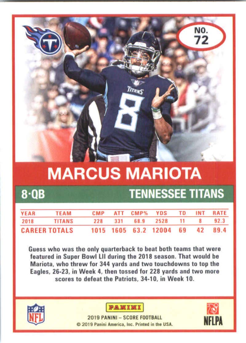 2019 Score #72 Marcus Mariota Titans NFL Football Card NM-MT