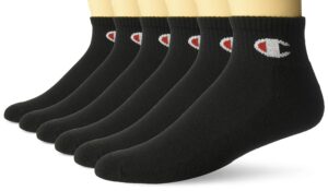 champion men's double dry moisture wicking ankle socks 6, 8, 12 packs availabe, black-6 pack, 6-12