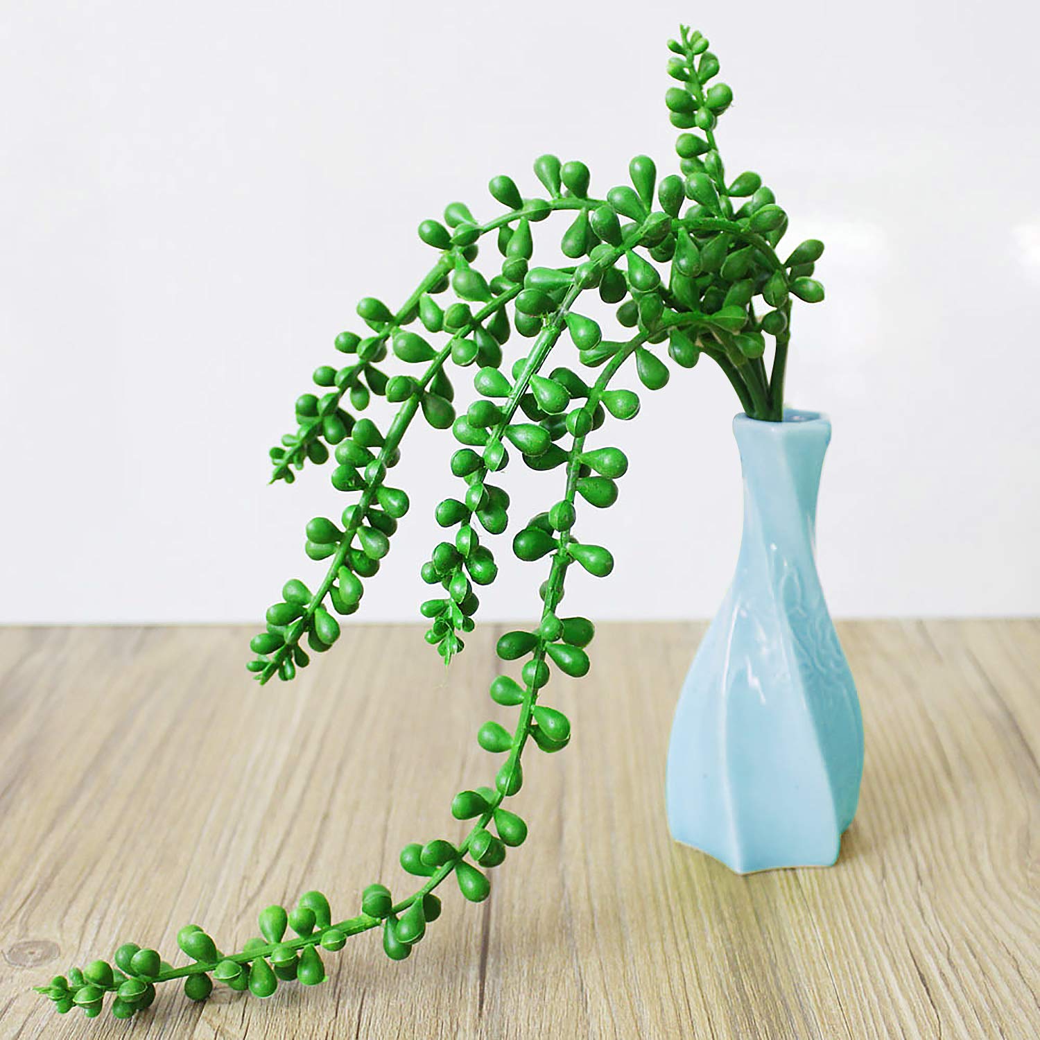 4PCS Artificial String of Pearls Succulent, Fake Hanging Vine Plant for Wedding Party Home Garden Wall Decor, Faux Donkeys Tail Sedum Morganianum Burro Trailing Succulent, Lover Tears Basketplant