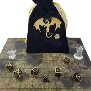 BD INNOVATION ELECTRONICS Black Dragon Velvet Drawstring Dice Bag with Gold Satin Interior