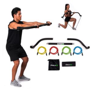 gorilla bow portable home gym resistance bands and bar system for travel, fitness, weightlifting and exercise kit, full body workout equipment set (travel bow, black, base bundle)