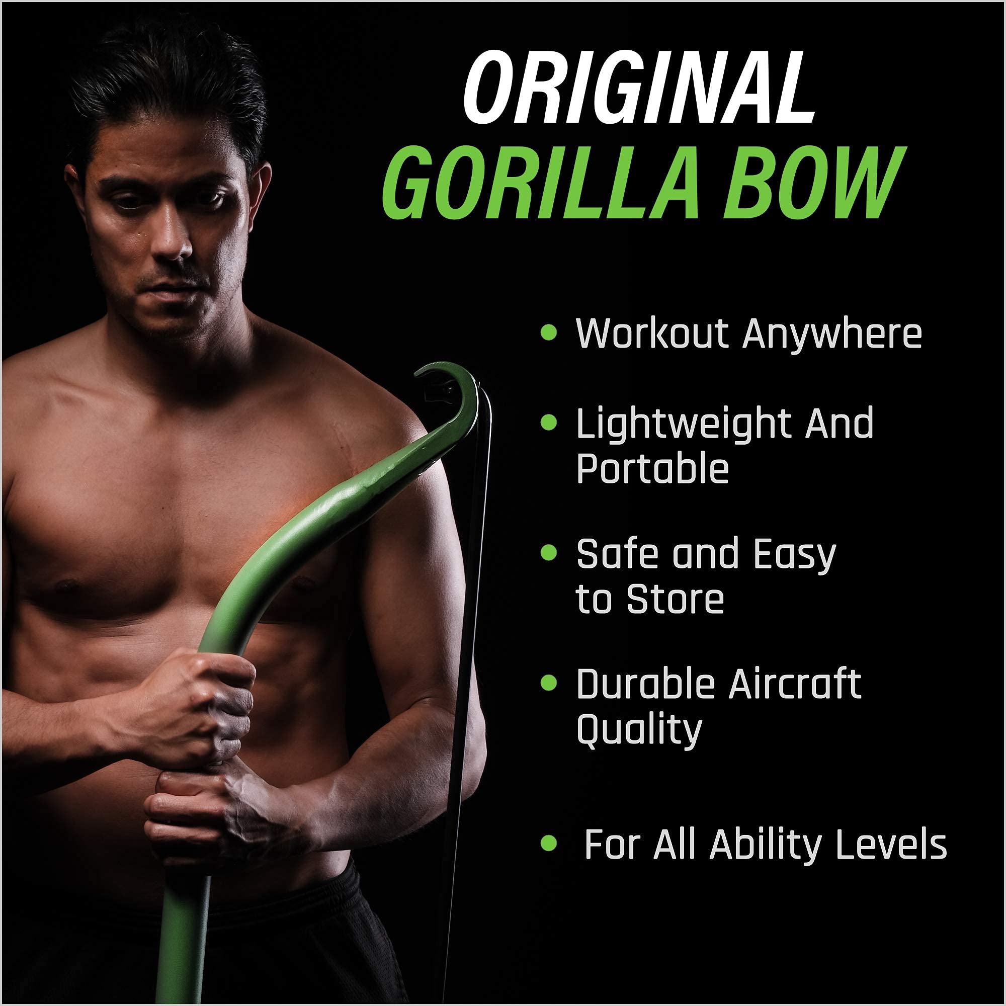 Gorilla Bow Portable Home Gym Resistance Bands and Bar System for Travel, Fitness, Weightlifting and Exercise Kit, Full Body Workout Equipment Set (Travel Bow, Black, Base Bundle)