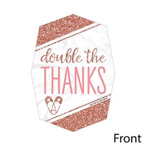 Big Dot of Happiness It's Twin Girls - Shaped - Pink and Rose Gold Baby Shower Thank You Note Cards with Envelopes - Set of 12