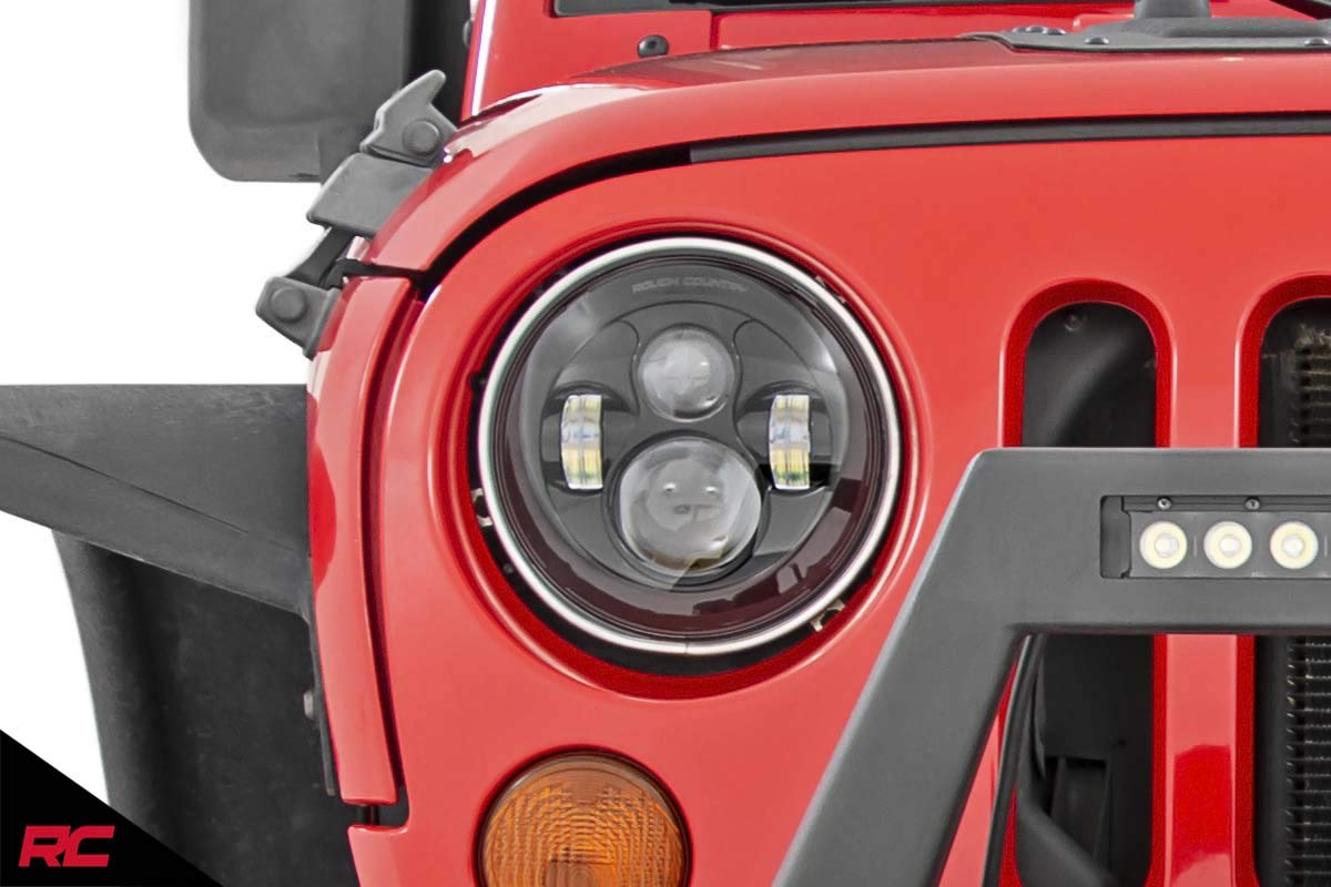 Rough Country LED Headlights 7" Round for 2007-2018 Jeep Wrangler JK - RCH5000