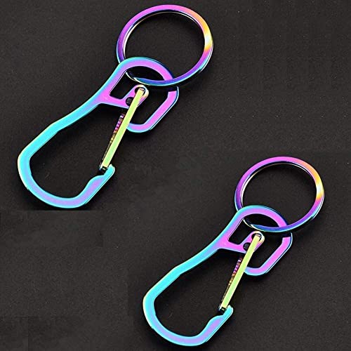 2 Pack Carabiner Clip Retractable Ring Set Titanium KeyChain Quick Release Hooks for Men Women