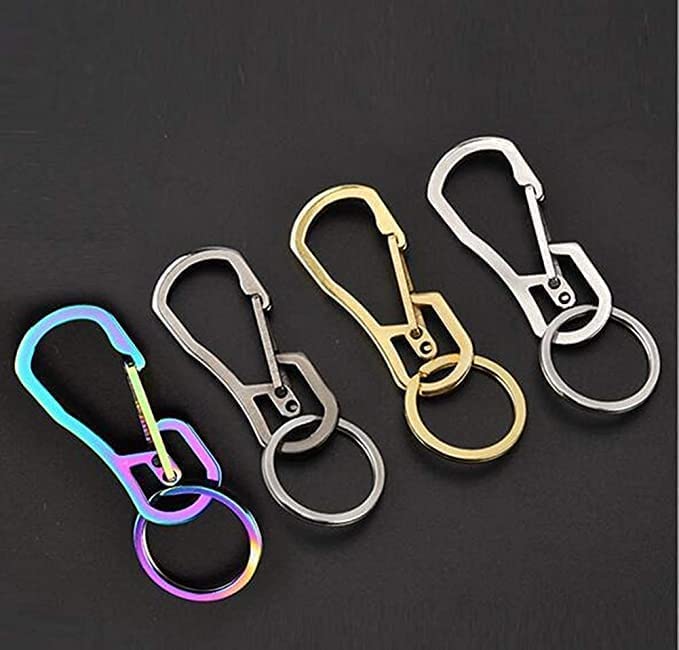 2 Pack Carabiner Clip Retractable Ring Set Titanium KeyChain Quick Release Hooks for Men Women