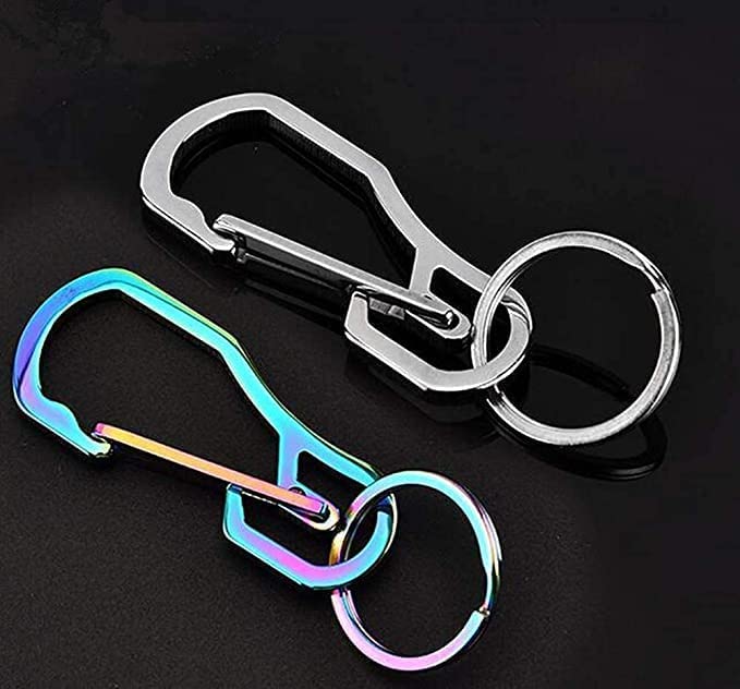 2 Pack Carabiner Clip Retractable Ring Set Titanium KeyChain Quick Release Hooks for Men Women