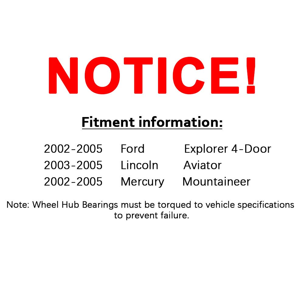 MAYASAF 515050 Front Wheel Hub Bearing Assemblies [5 Lugs w/ABS] Fit 2002-05 for Ford Explorer (4-Sport Utility RWD/4WD), 2003-05 for Lincoln Aviator, 2002-05 for Mercury Mountaineer