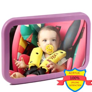 tyskl baby mirror for car - safety car seat mirror for rear facing infant with wide crystal clear view - adjustable acrylic 360°for backseat - safe, secure and shatterproof (purple)