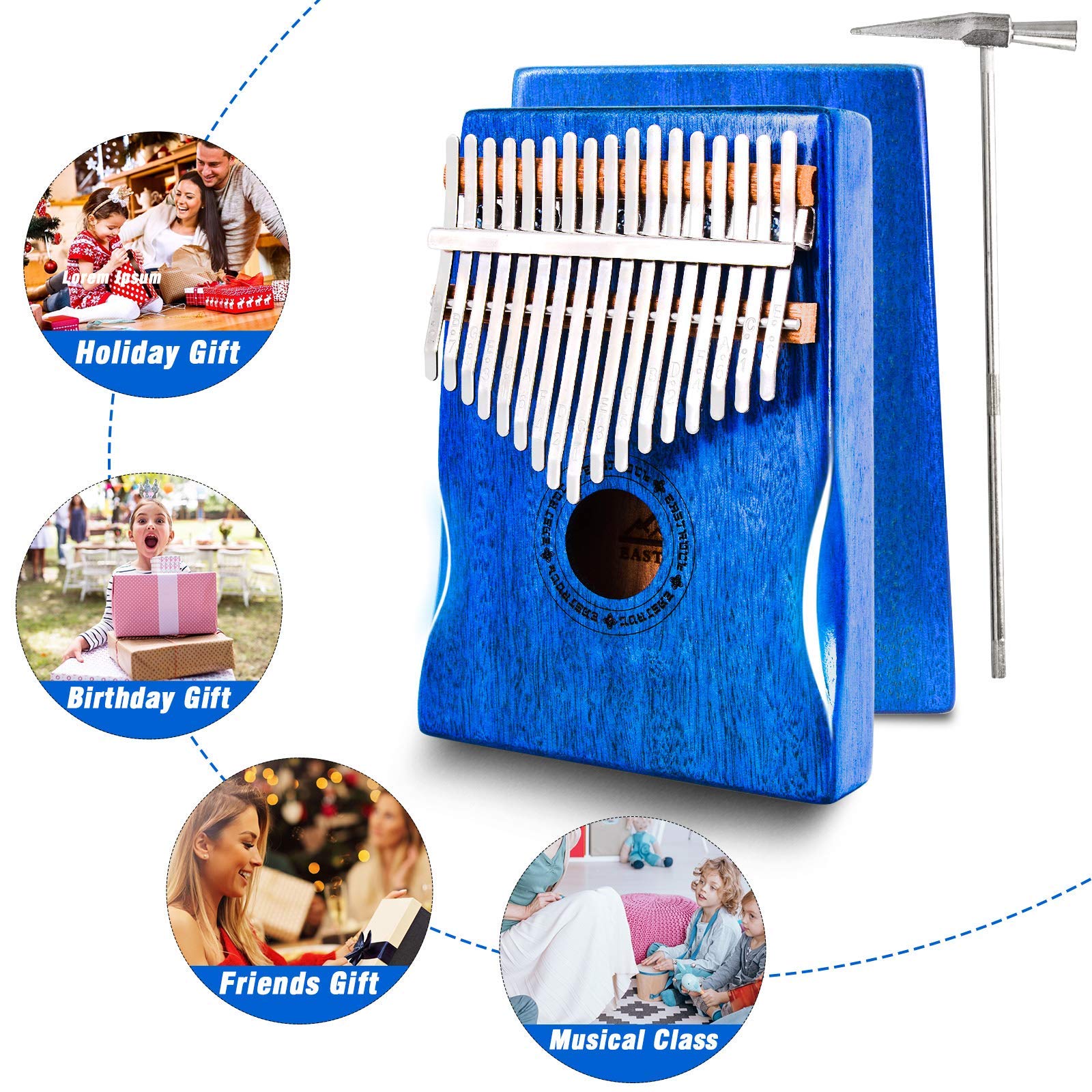 EASTROCK Kalimba Thumb Piano 17 Keys Portable Mbira Finger Piano with Waterproof Protective Case Kalimba Gifts for Kids Adults Beginners Professional (Blue Mahogany Hand Rest)