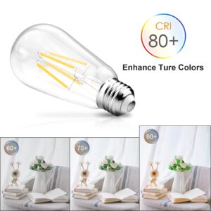 Ascher LED Edison Bulbs 6W, Equivalent 60W, High Brightness Daylight White 4000K, 700 Lumens, ST58 Vintage LED Filament Bulbs with 80+ CRI, E26 Base, Non-Dimmable, Clear Glass, 4 Packs