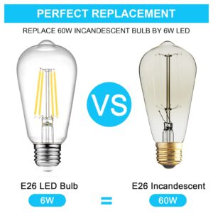 Ascher LED Edison Bulbs 6W, Equivalent 60W, High Brightness Daylight White 4000K, 700 Lumens, ST58 Vintage LED Filament Bulbs with 80+ CRI, E26 Base, Non-Dimmable, Clear Glass, 4 Packs