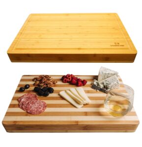 reversible cutting board for kitchen - a combo of extra thick multipurpose large chopping board (17 x 11.8 x 1.6) ; this butcher block makes great house warming presents and kitchen accessories