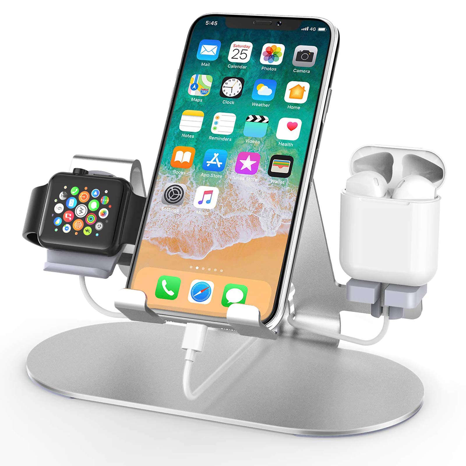 3 in 1 Phone Stand for Desk Aluminum Apple Watch Charger Stand Phone Holder for iPhone 14 13 12 11 All Series, iWatch Series 8/SE2/7/6/SE/5/4/3/2, AirPods, iPad