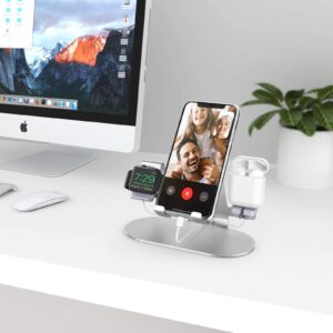 3 in 1 Phone Stand for Desk Aluminum Apple Watch Charger Stand Phone Holder for iPhone 14 13 12 11 All Series, iWatch Series 8/SE2/7/6/SE/5/4/3/2, AirPods, iPad