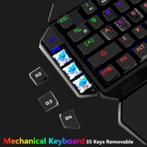 Cakce RGB One Handed Mechanical Gaming Keyboard,Colorful Backlit Professional Gaming Keyboard with Wrist Rest Support,USB Wired Single Hand Mechanical Keyboard for Game