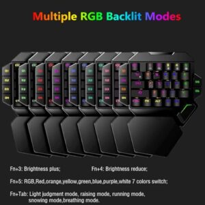 Cakce RGB One Handed Mechanical Gaming Keyboard,Colorful Backlit Professional Gaming Keyboard with Wrist Rest Support,USB Wired Single Hand Mechanical Keyboard for Game